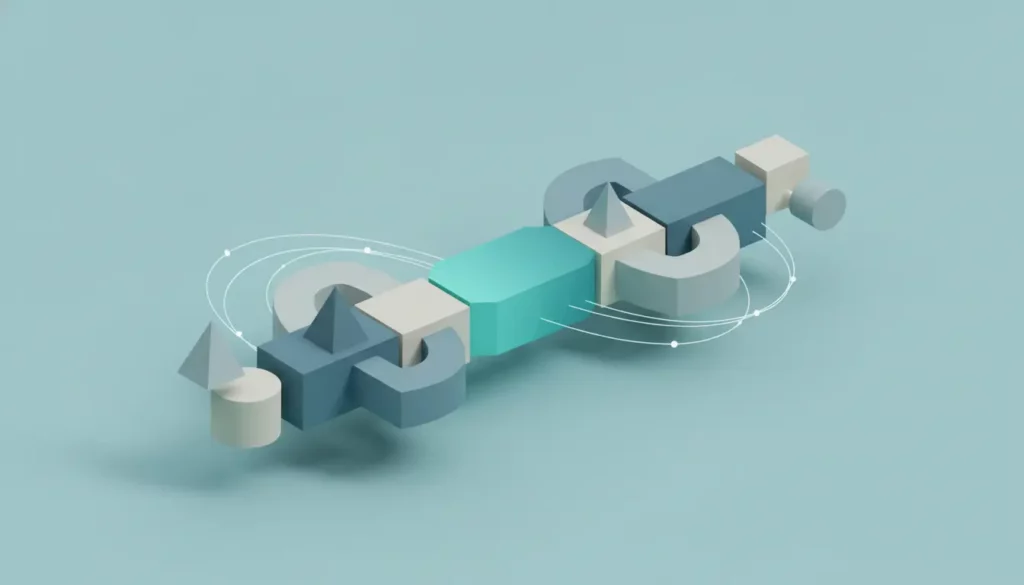 Abstrakte 3D-Formen in Blau und Teal.